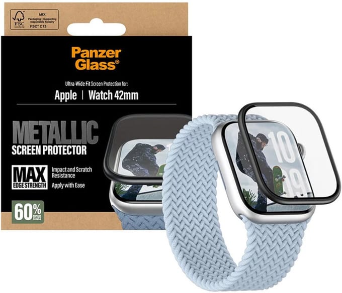 PanzerGlass Screenprotector geschikt voor Apple Watch - 42 mm Glazen | PanzerGlass Metallic Screenprotector