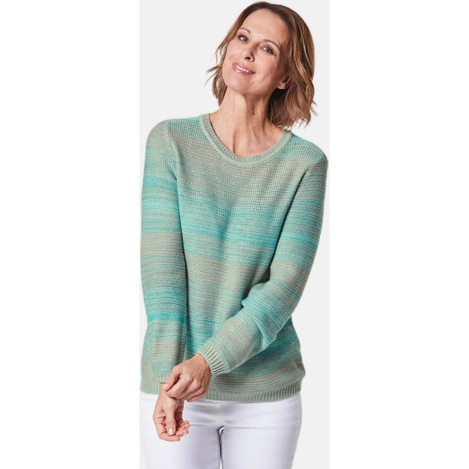 Multicolour pullover met verfrissend kleurverloop - mintgroen / beige / gedess. - Gr. 19 van Goldner Fashion