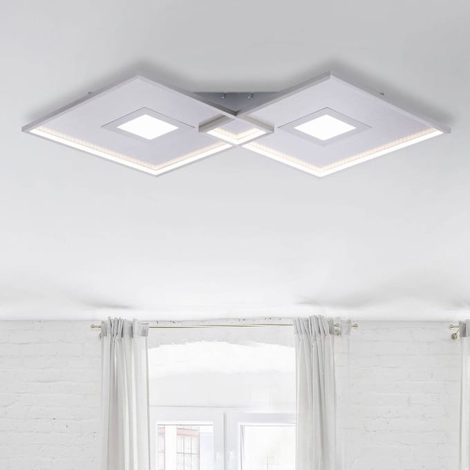 Paul Neuhaus LED plafondlamp Amara, twee vierkanten, zilver