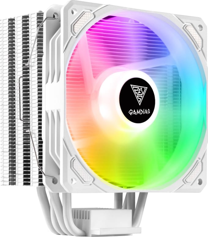 GAMDIAS HIGH-END RGB CPU Cooler|Intel en AMD Processor Koeler met aRGB LED Verlichting (Addressable)|4 COPPER Heatpipes|TDP 200|Boreas E1-410 White