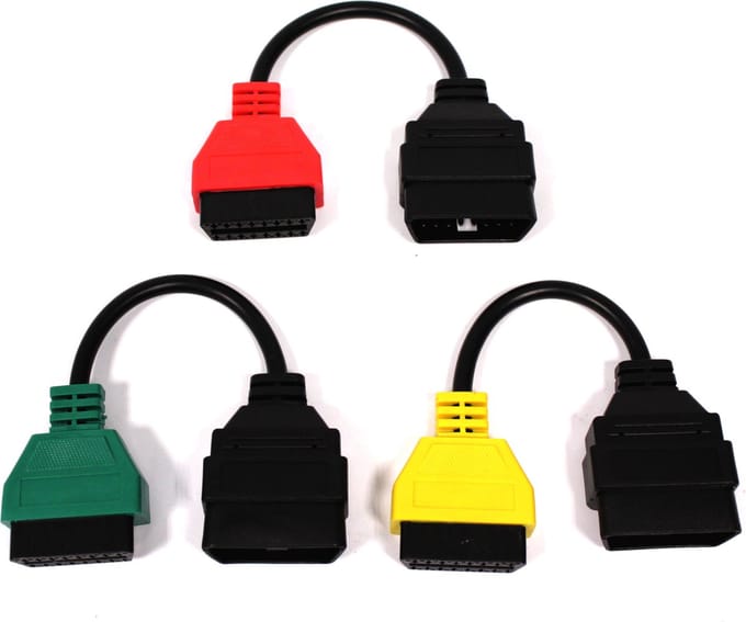 BeMatik - Kit 3 OBD2-diagnose kabels compatibel met Fiat ECU Scan-software 24cm