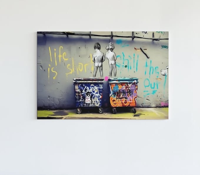 Canvas Schilderij - Banksy Art - Life Is Short - 90x60x2 cm