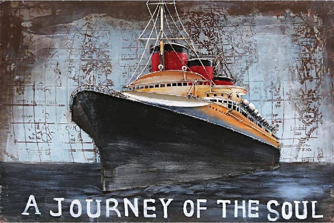 3D Metaalschilderij - Cruiseschip op zee QE2 handgeschilderd - 120 x 80 cm
