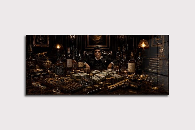 Maffia Baas schilderij op plexiglas 122x55cm