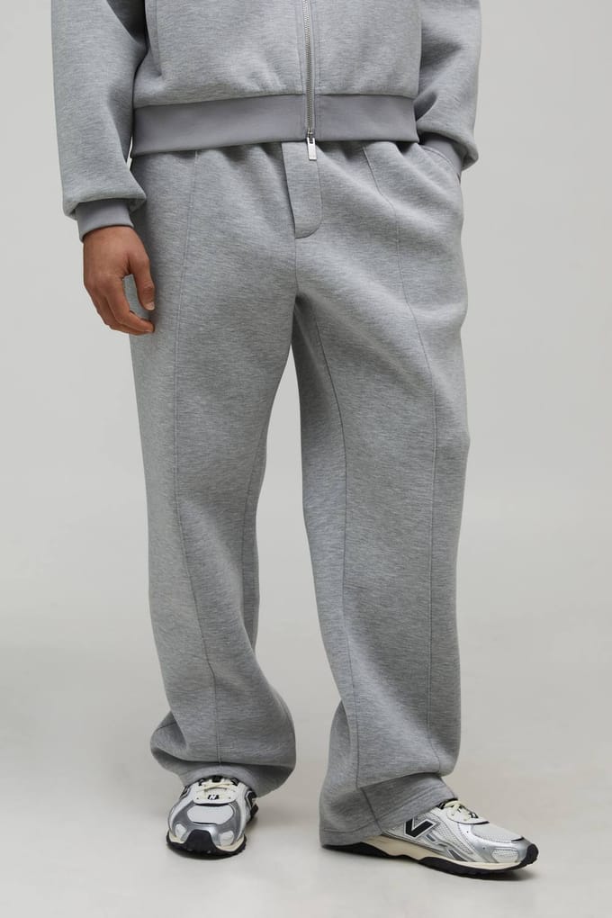 Straight Leg Bonded Scuba Pintuck Joggers | Grey Marl | Size Medium