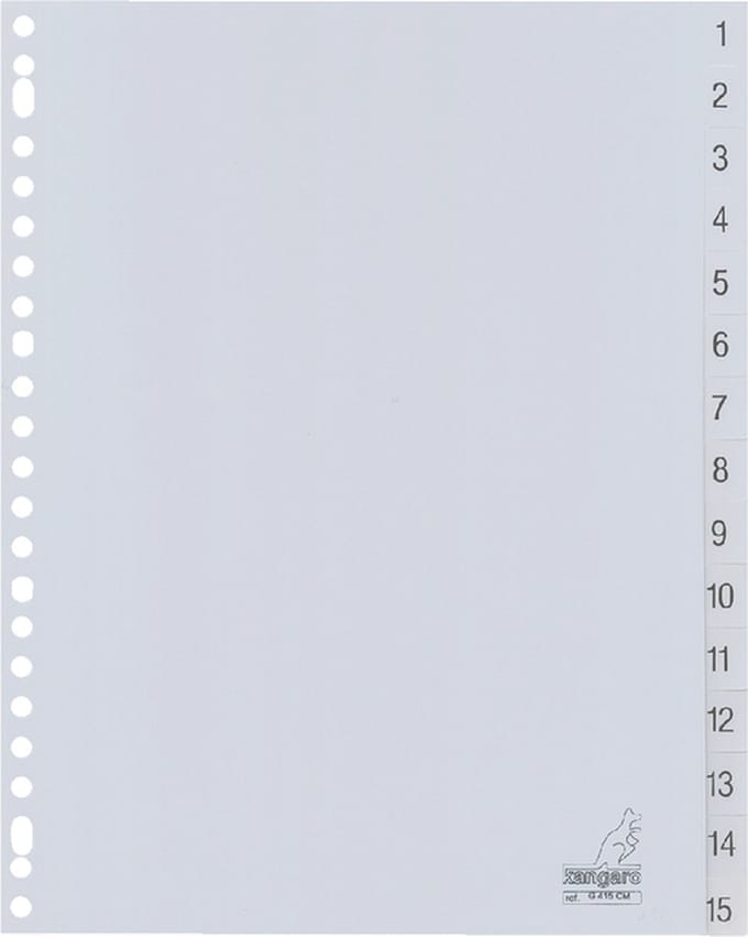 10 X Tabbladen Kangaro 23-gaats G415CM 1-15 genummerd grijs PP