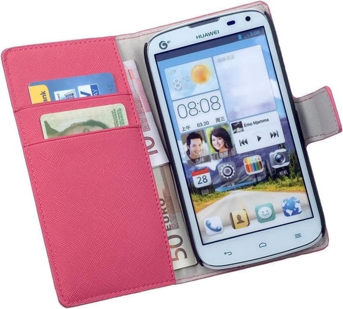 Lelycase Bookcase Huawei Ascend G730 Flip Wallet Hoes Pink