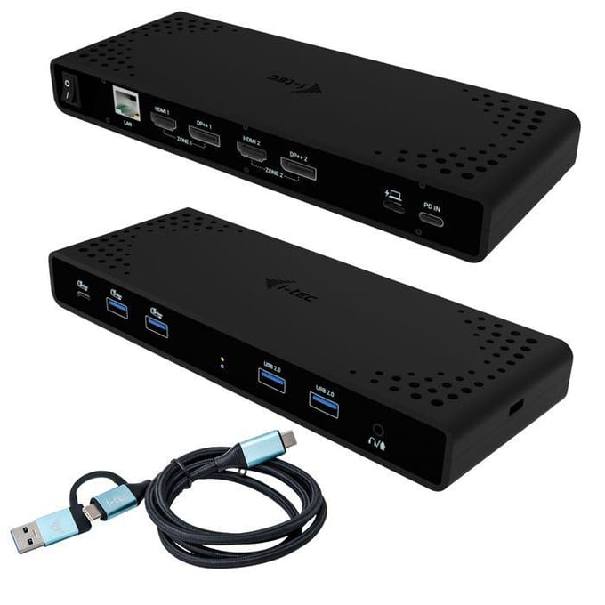 i-tec - Universeel dockingstation met dual 4K - 2× HDMI + 2× DisplayPort - 85W Power Delivery - Gigabit Ethernet