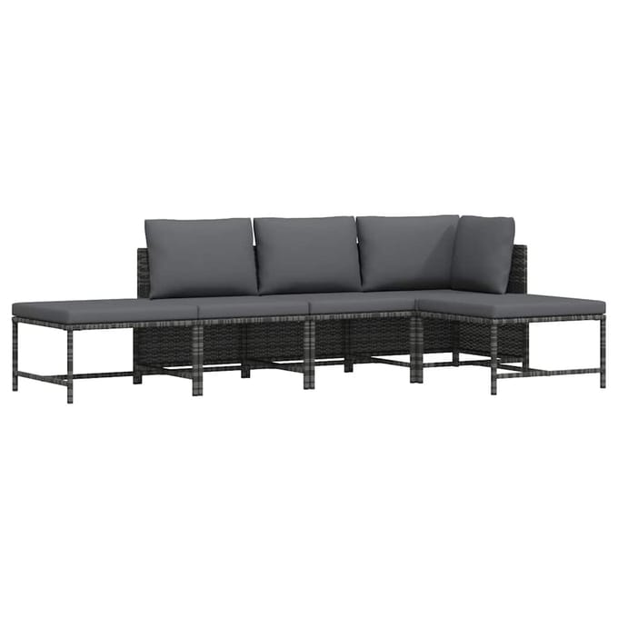 vidaXL - 5-delige - Loungeset - met - kussens - poly - rattan - grijs