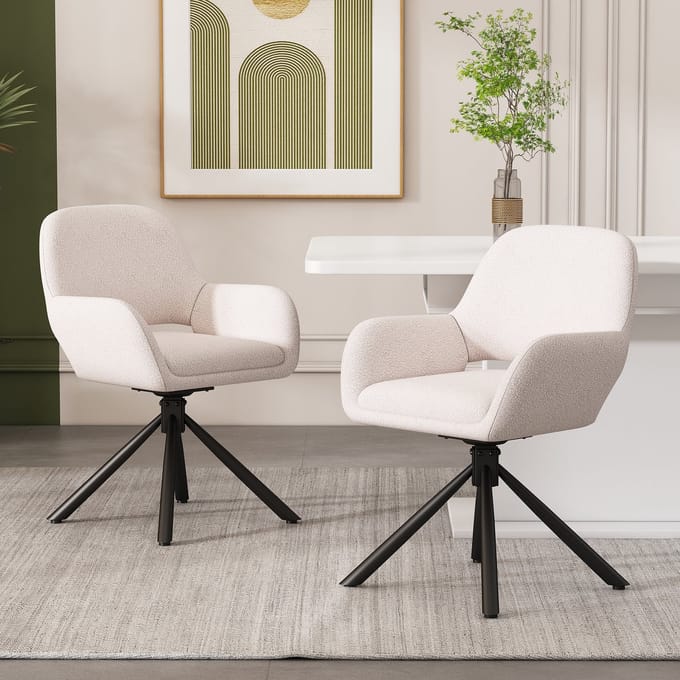 REDOM - Draaibare Stoelen Met Armleuningen - Modern - Sherpa - Wit - Set Van 2