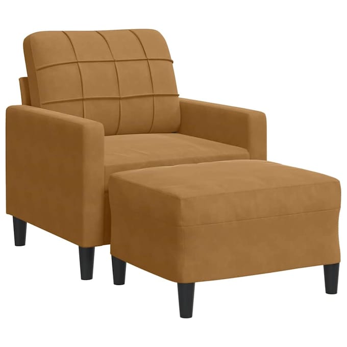 vidaXL - Fauteuil - met - voetenbank - 60 - cm - fluweel - bruin