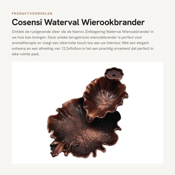 Wierookbrander Waterval - Wierookhouder - Aromatherapie - Zinklegering - Micro Landschapsdecoratie - 12.2x9x5cm