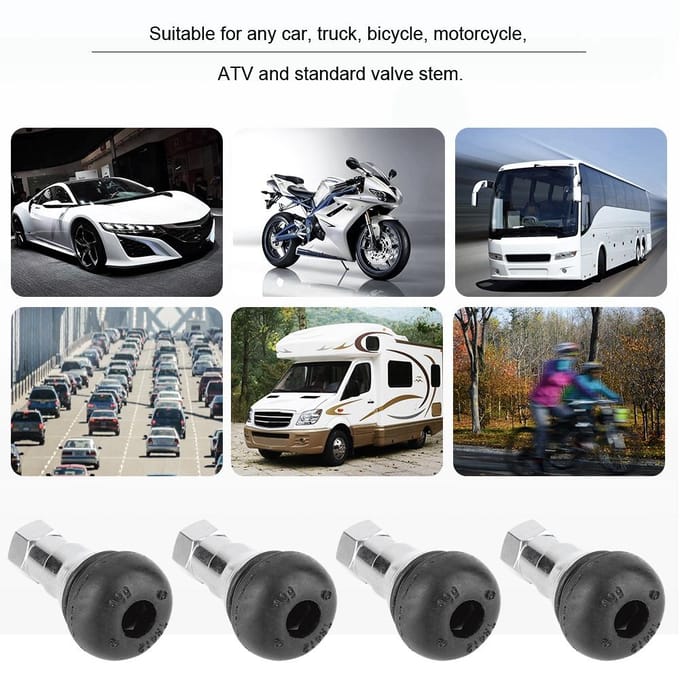 4 stuks Aluminiumlegering Rubber Tubeless Wiel Band Ventieldop Kit black