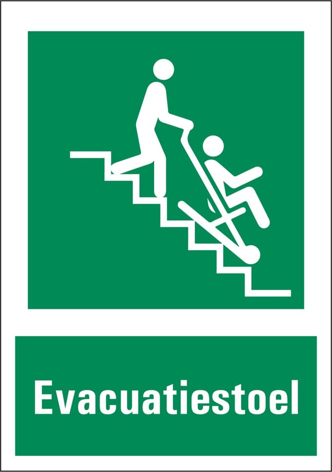 Evacuatiestoel sticker met tekst 297 x 420 mm