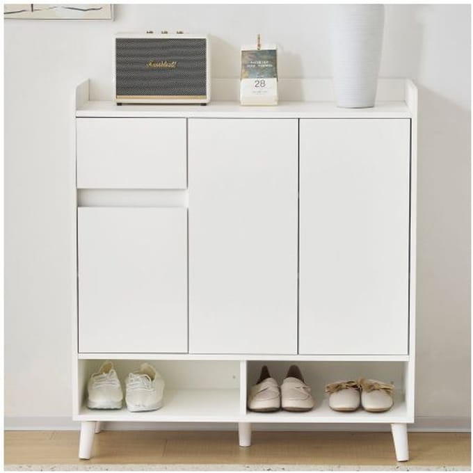 Buffet/schoenkast - MUVOE - H 99 cm x B 90 cm x D 35 cm - 2 deuren - Massief hout - Wit