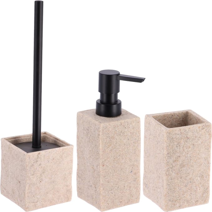 Badkamer set - zeeppomp/tandenborstelbeker - creme - kunststeen - polyresin