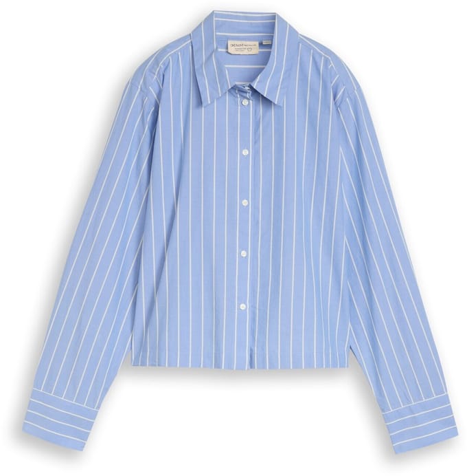 Tom Tailor Denim - Boxy fit overhemdblouse van katoen - Maat XL - mid blue white stripe