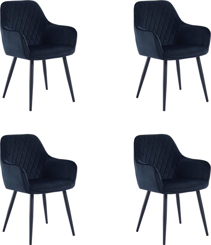 Colenis® - Set Van 4 - Beverly Eetkamerstoel - Zwart - Velvet - Met armleuning