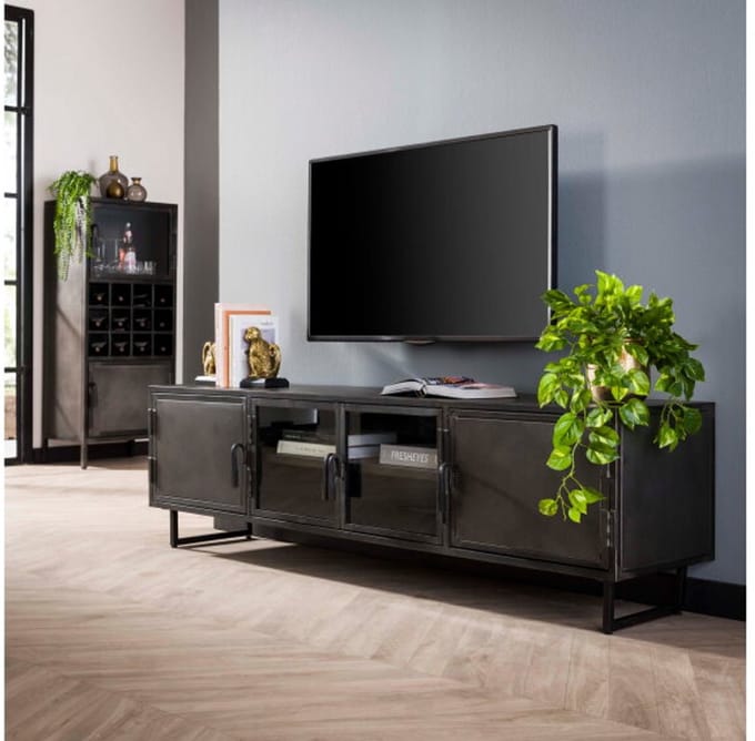 TV-meubel 180cm Rift metal - Gun metal