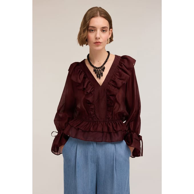 Motivi Voile Blouse With Flounces Burgundy Taglia: 42 | Magliette intime Outlet | Donna | Marrone