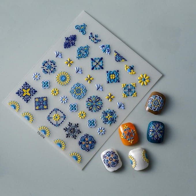 Elegante Bohemia Design 5D Nagels Stickers Nagels Transfer Siders Embossed Decals gray
