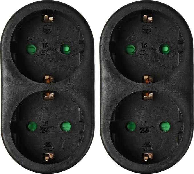 Benson Stopcontact splitter - 2x - duo - zwart - randaarde - verticaal - verdeelstekkers