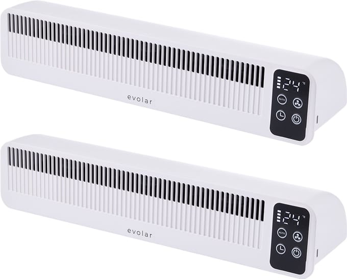 Evolar Radiator Ventilator Draadloos - 2 stuks - 3W - Wit - 5200 mAh accu - met timer en Slimme Modus - Kachelventilator - EVO-RFW03