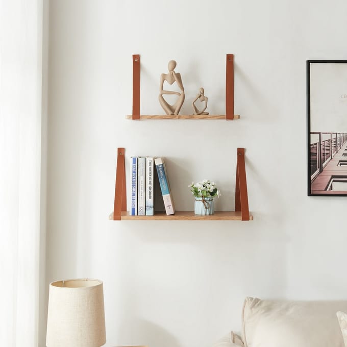Wandplank Utsira set van 2 bruin en eikenkleurig [en.casa]