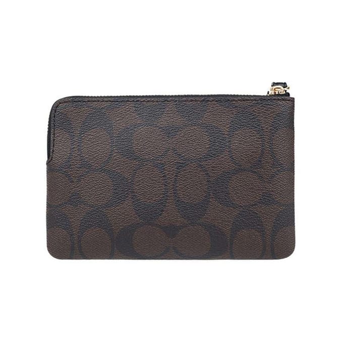 Coach Hoek Rits 16 Monogram Canvas En Leer Clutch Dames Clutch Donkerbruin 58035-IMAA8 Gift Box Set (Basic Set+Yellow Box) black