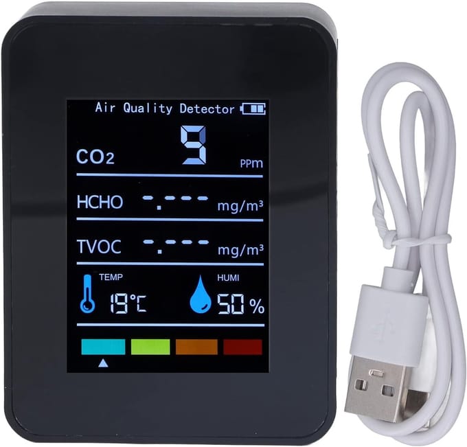 Luchtkwaliteitsmeter - CO2 meter - Binnenlucht Meten - Realtime Detectie - Compact Ontwerp - Wit