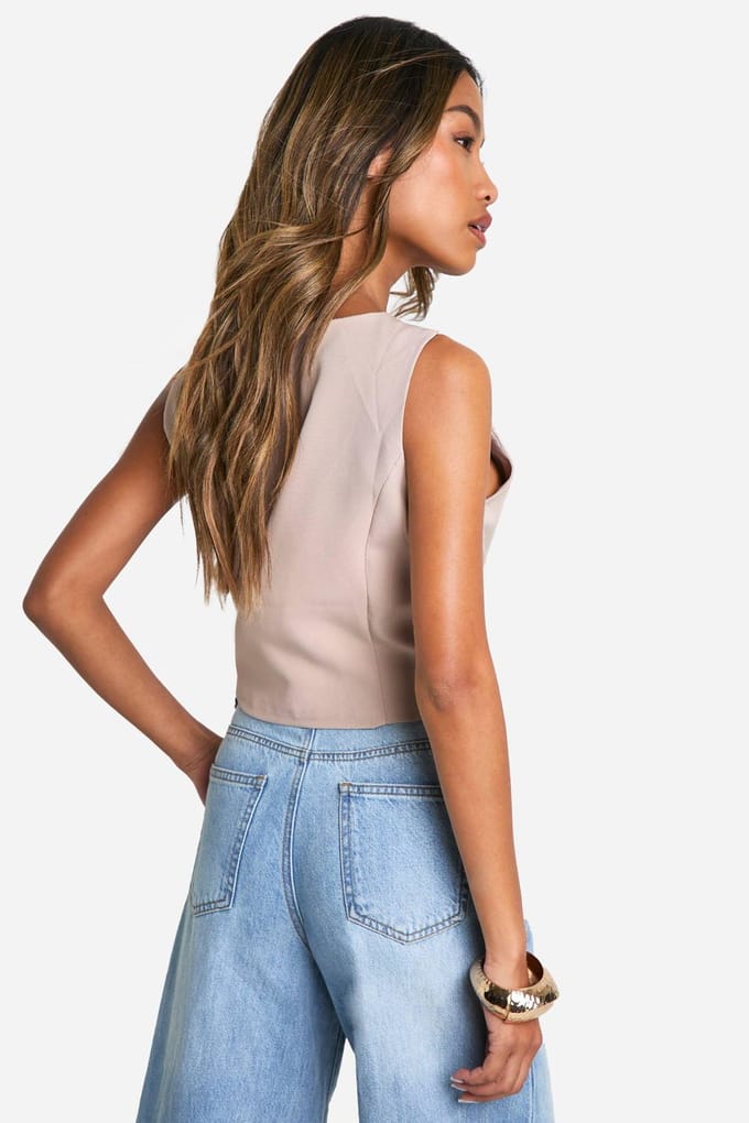 boohoo Dames Square Neck Crop Vest | Mocha | Maat: 14