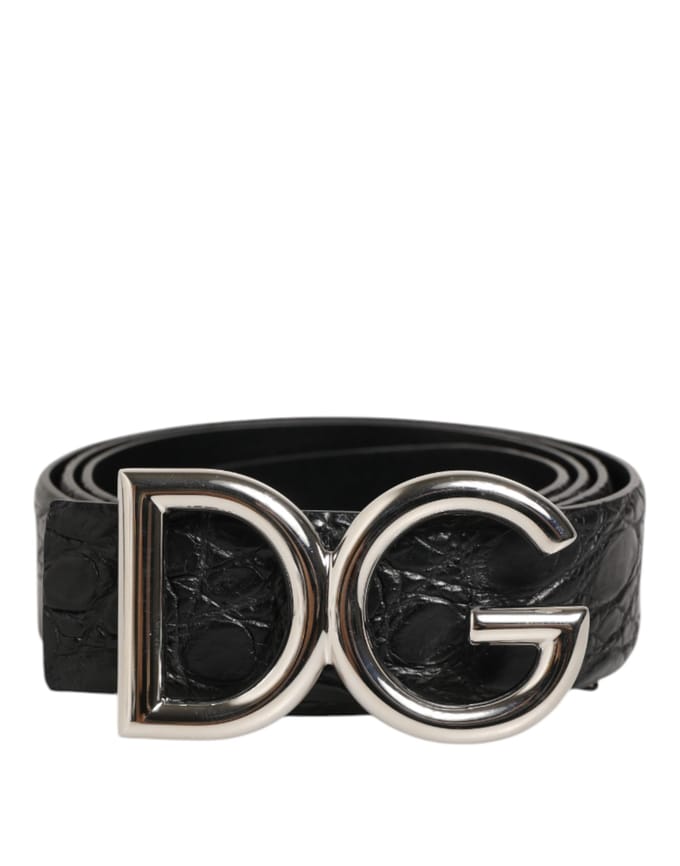 Dolce & Gabbana Zwarte Exotische Leren DG Logo Gesp Riem