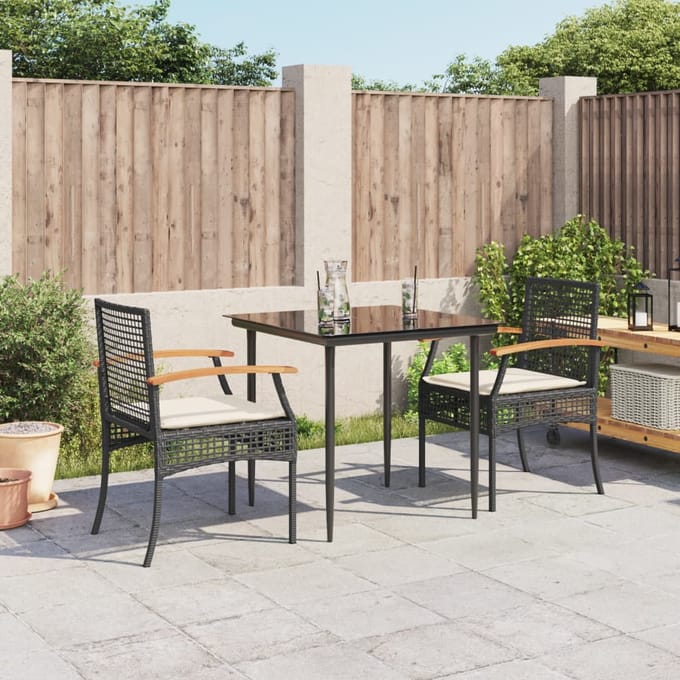vidaXL - 3-delige - Tuinset - met - kussens - poly - rattan - zwart