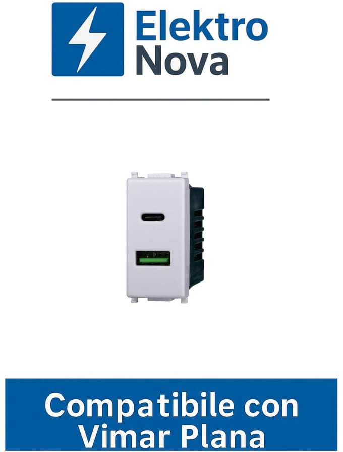 Dubbele USB Wandcontactdoos Type-A en USB-C Oplader Wit - Compatibel met Vimar Plana