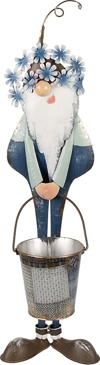 Clayre & Eef Decoratie Beeld Kabouter 67 cm Blauw Wit Metaal