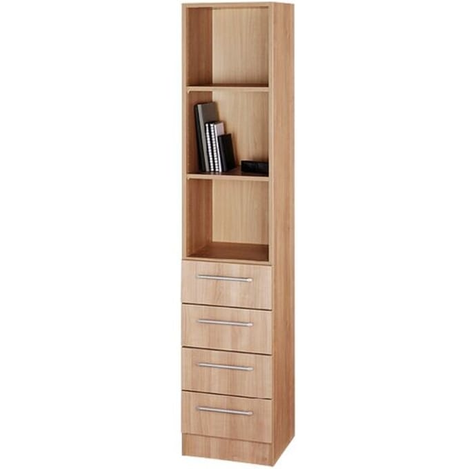 Combi-boekenkast, 5 OH, 3 open vakken + 4 laden, B 406 x D 420 x H 2004 mm, notendecor
