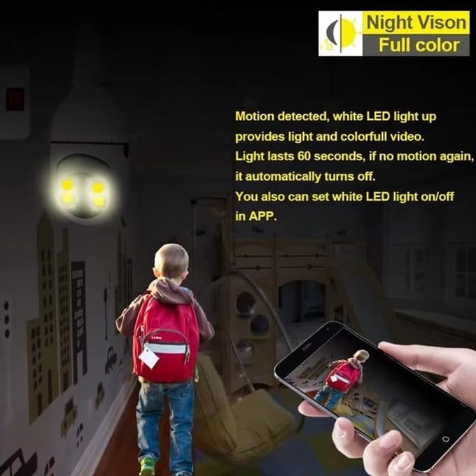 Beveiligingscamera Bulb - WIFI Camera - Huis Bewaken - 360 Graden Zicht - 17 x 7 x 7 cm - Wit