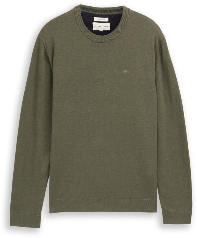Tom Tailor - Basic gebreide trui van katoen - Maat XL - tea leaf melange