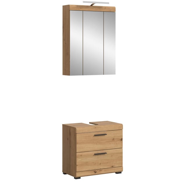 Badcombinatie met spiegelkast en verlichting - Compacte badkameroplossing - 60x191x34cm