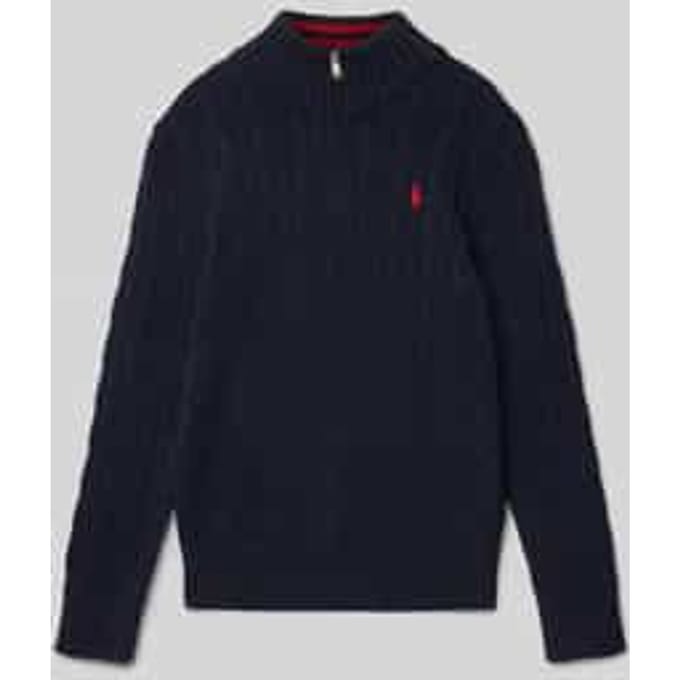 Gebreide pullover met kabelpatroon en polokraag