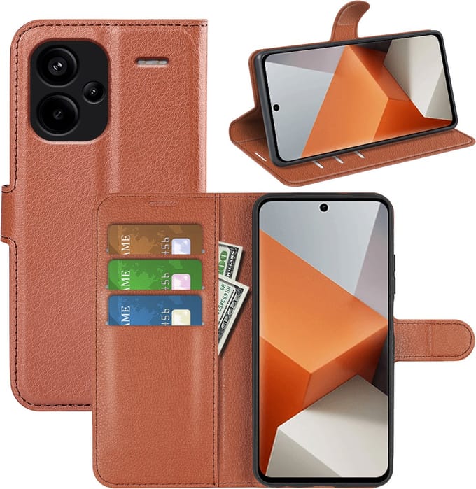MobyDefend Hoesje - Geschikt voor Xiaomi Redmi Note 13 Pro Plus - Kunstleren Wallet Book Case (Sluiting Voorkant) - Bruin