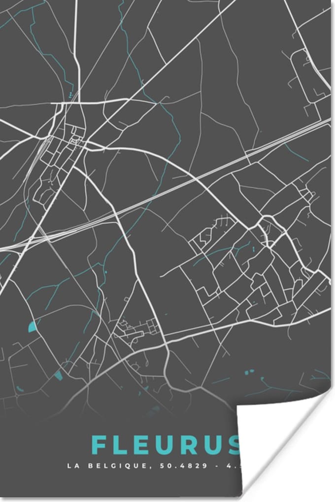 Poster Plattegrond – Fleurus – Blauw – Stadskaart - Kaart - België - 20x30 cm