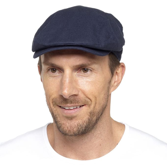 Heren linnen platte pet in crème en denim - Spijkerbroekblauw
