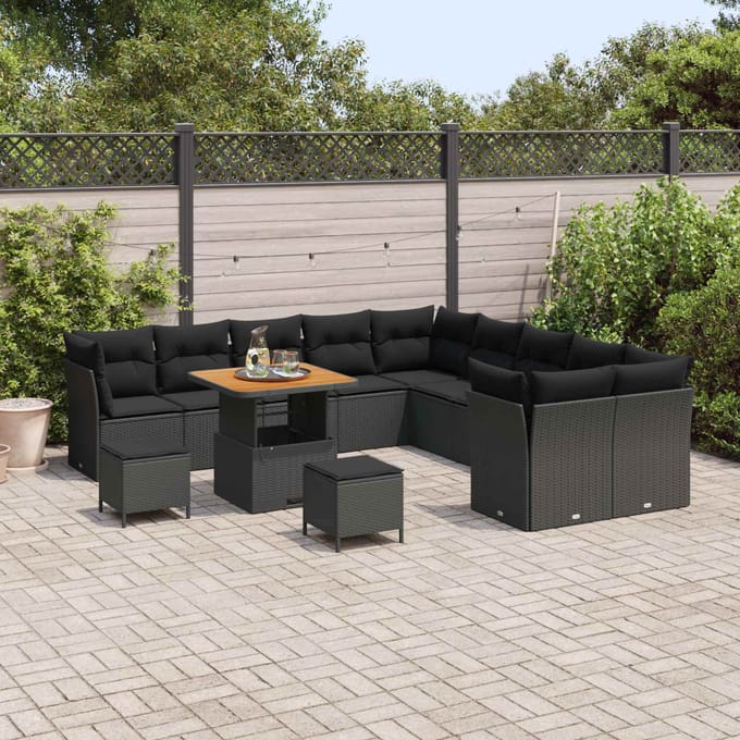 vidaXL - Tuinbank - Set - 13 - st - Zwart - poly - rattan
