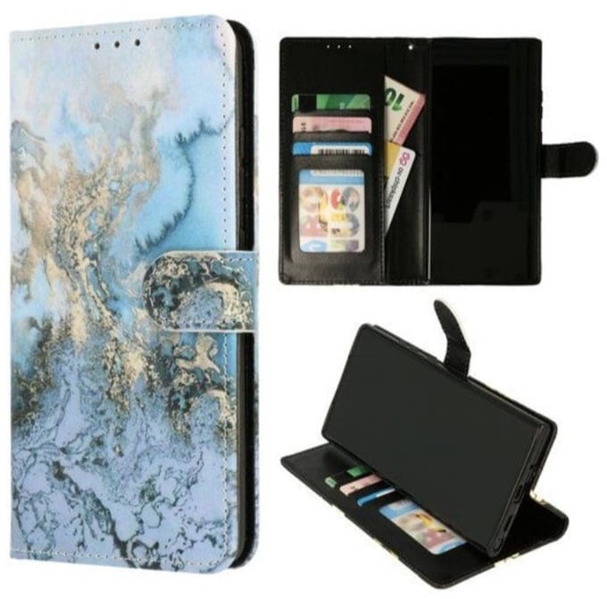 Cityhoesje - Bookcase iPhone 16e-17e - Marmer Blauw