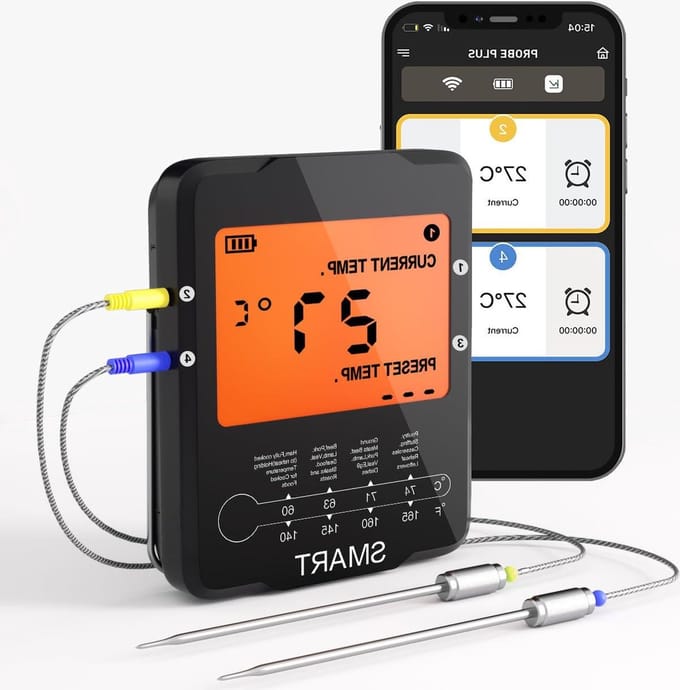 Digitale draadloze Bluetooth vleesthermometer - keukenthermometer voor levensmiddelen BBQ - instant temperatuurmeting - 100 m bereik - app-bediening