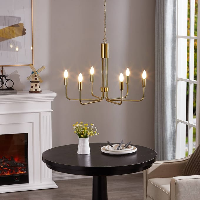 Lindby kroonluchter Elanova, messing, 6-lamps, Ø 70 cm, E14