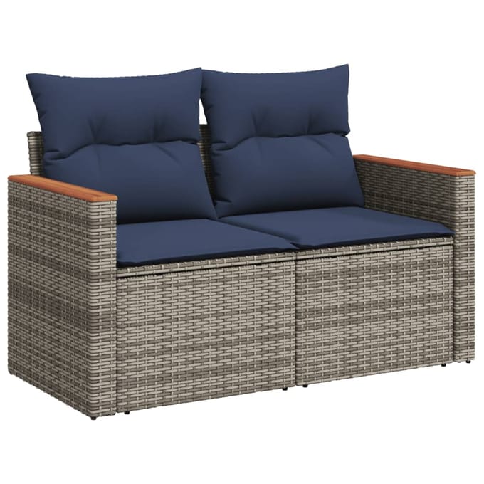 vidaXL - Tuinbank - met - kussens - 2-zits - poly - rattan - grijs