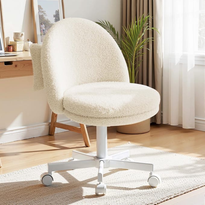 COMHOMA - Make-up Bureaustoel - Hoogte Verstelbaar zonder Armen - Wit Fleece