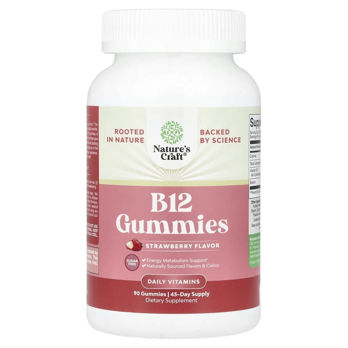 Nature's Craft, gummies B12, fraises, 90 gummies